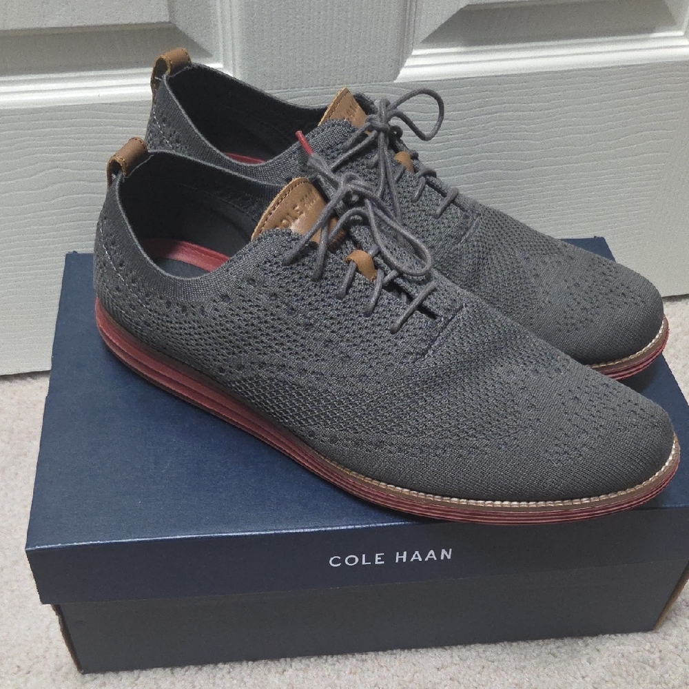 Cole Haan Men's Charcoal Knit Oxfords with Red Sole